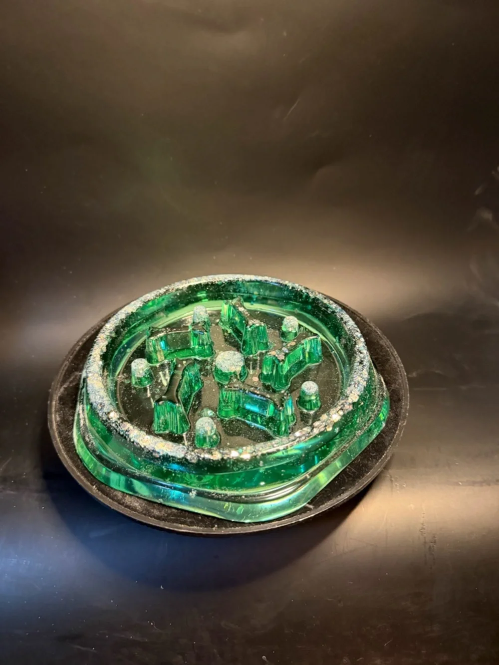 Green resin slow feeder dog bowl